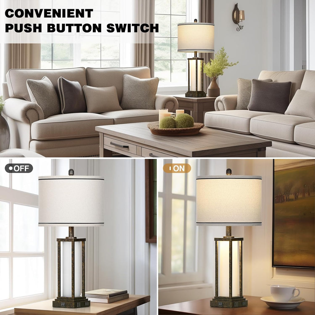 Cinkeda 27" Tall Vintage Table Lamp with USB C+A & Outlet, Bronze Industrial End Table Lamp for Living Room, Farmhouse Rustic Bedside Lamp…