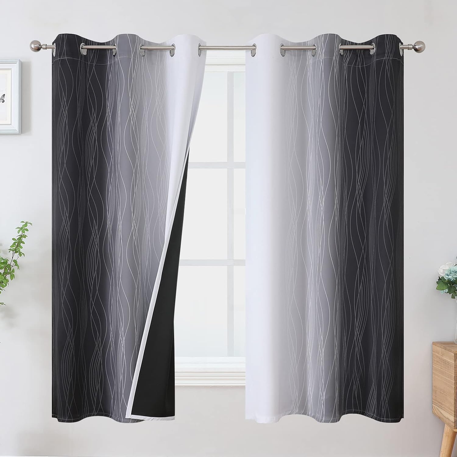 Estelartextiler Estelar Textiler Ombre Greyish White and Black Blackout Curtains & Drapes 63 Inch Length 2 Panels for Bedroom, Thermal Insu…