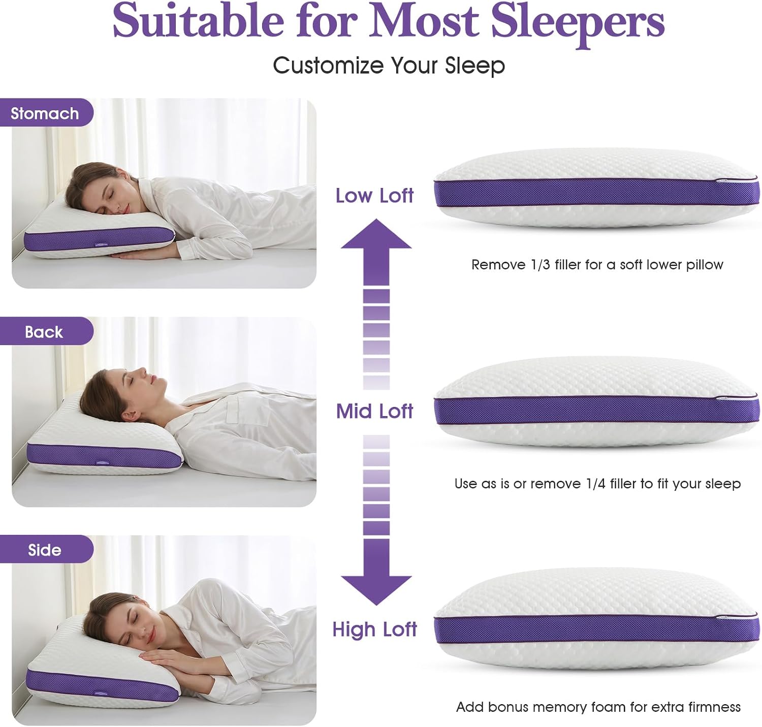 Bpc Shredded Memory Foam Pillows King Size, Cooling Bed Pillows for Sleeping, Adjustable Firm Soft Support for Side Back Stomach Sleepers,…