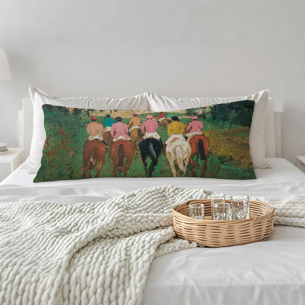 Horse Racing Equestrian 20x54 Body Pillow Cover, Abstract Modern Horse Rider Decorative Long Body Pillow Cases for Bed Couch