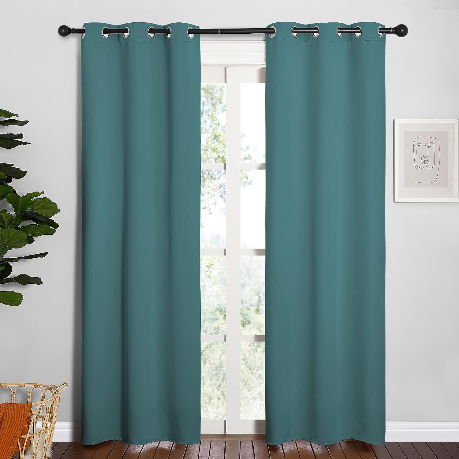 NICETOWN Window Curtain Panels, Thermal Curtains Insulated Solid Grommet Blackout Draperies/Drapes for Loft Window (Sea Teal, One Pair…