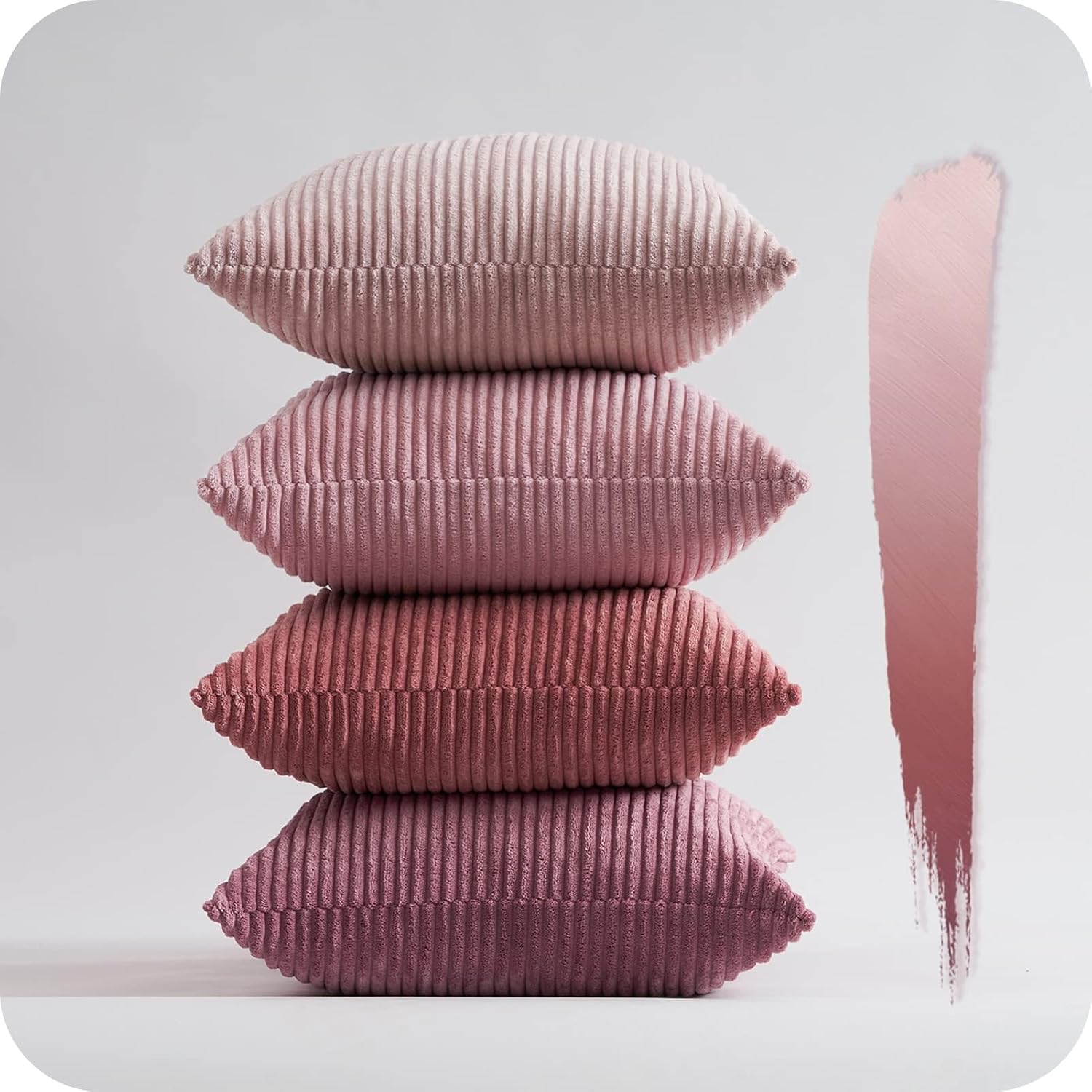 Topfinel Pink Throw Pillow Covers 12x12 Inch Set of 4, Soft Farmhouse Corduroy Decorative Cushion Cover, Square Cute Pillow Case for Gril's B…