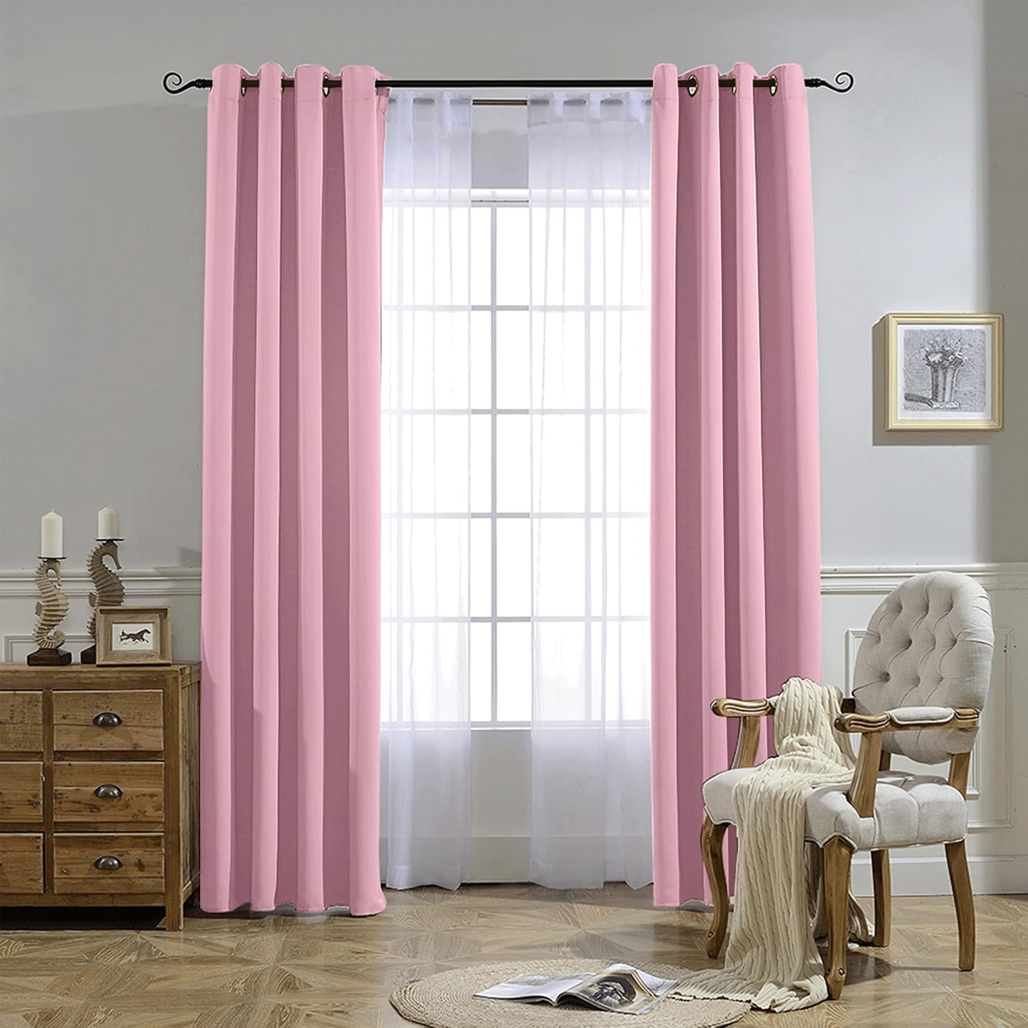 Nicetown Crystal Pink Blackout Curtains for Bedroom - Grommet Blackout Thermal Insulated Room Darkening Sound Blocking Window Treatments fo…