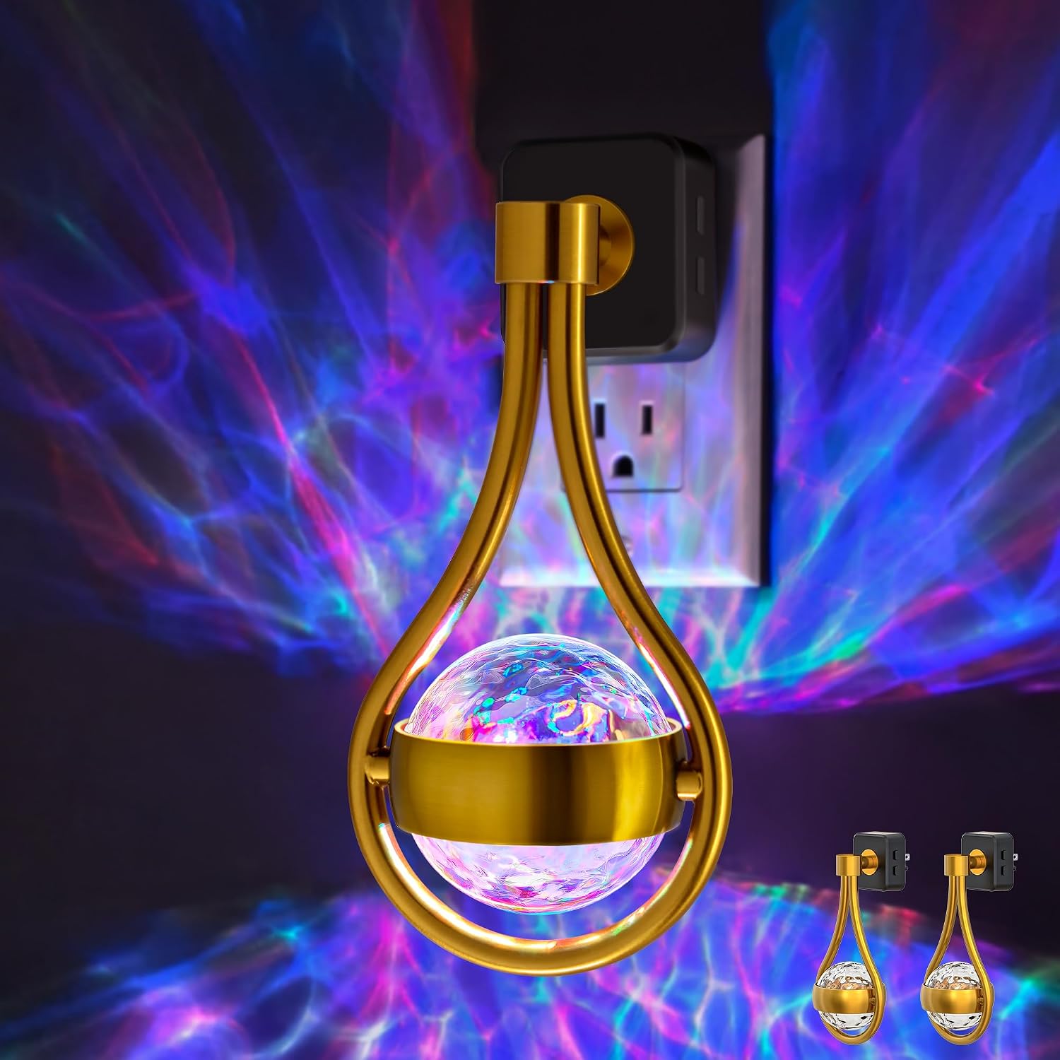 Briignite RGB Night Lights Plug into Wall, Color Changing Nightlight with Dusk to Dawn Sensor, 330° Rotating Night Light with Waterdrop…