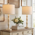 BOBOMOMO 25" Farmhouse Bedside Lamps Set of 2, Vintage Nightstand Lamps with Antique White Resin Base & Linen Shade, Standard Table Lamps…