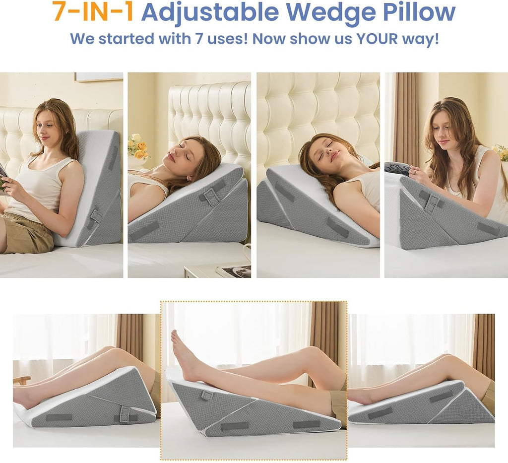 Sasttie Wedge Pillow for After Surgery, Adjustable Bed Wedge Pillow Headboard for Acid Reflux, Sleeping, Neck & Back Support, with Removabl…