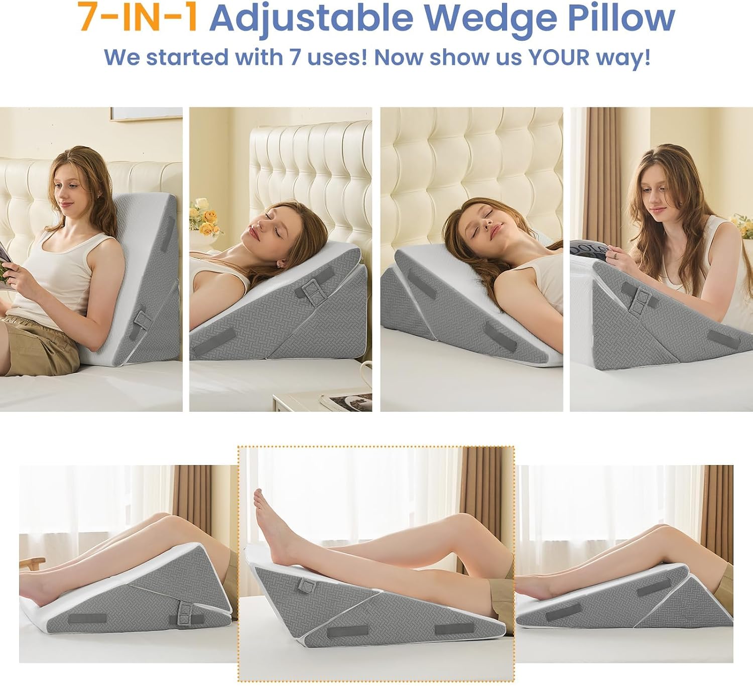 Sasttie Wedge Pillow for After Surgery, Adjustable Bed Wedge Pillow Headboard for Acid Reflux, Sleeping, Neck & Back Support, with Removabl…