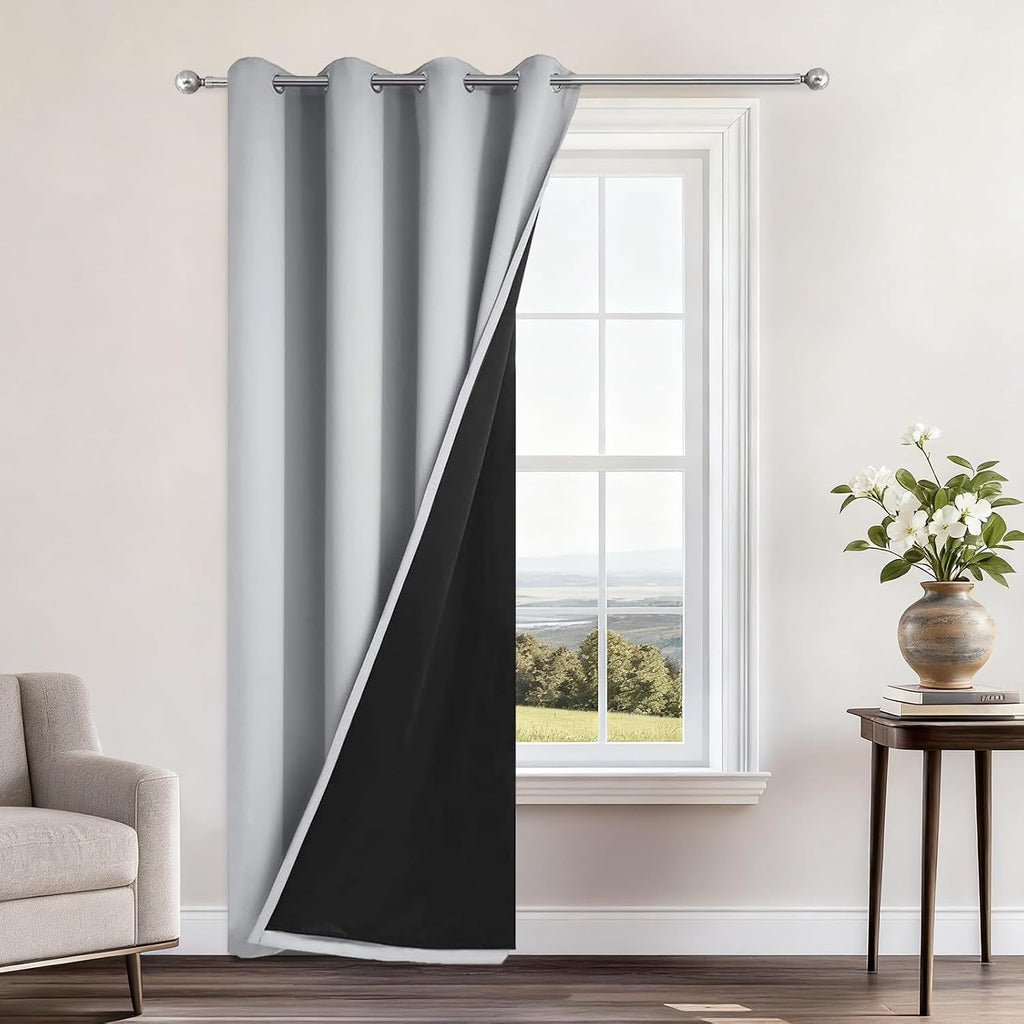 Yakamok 84 Inch Long 100% Blackout Curtains for Bedroom, 2 Thick Layers Thermal Insulated Grommet Total Blackout Drapes with Black Liner fo…