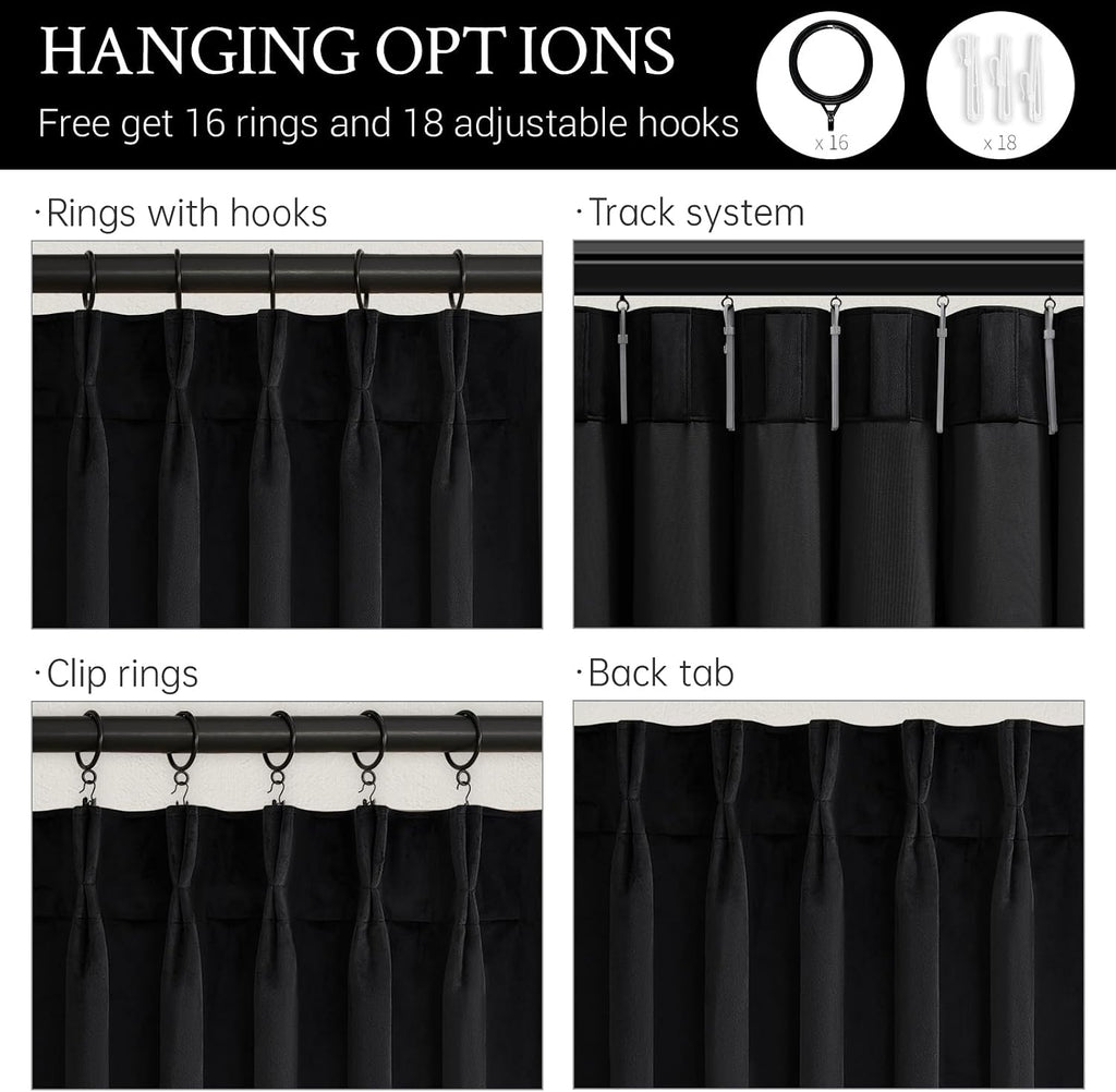 Drapenova 96 Inches Long Black Velvet Blackout Curtains 2 Panels Super Soft Velvet Luxury Thermal Insulated Light Blocking Privacy P…