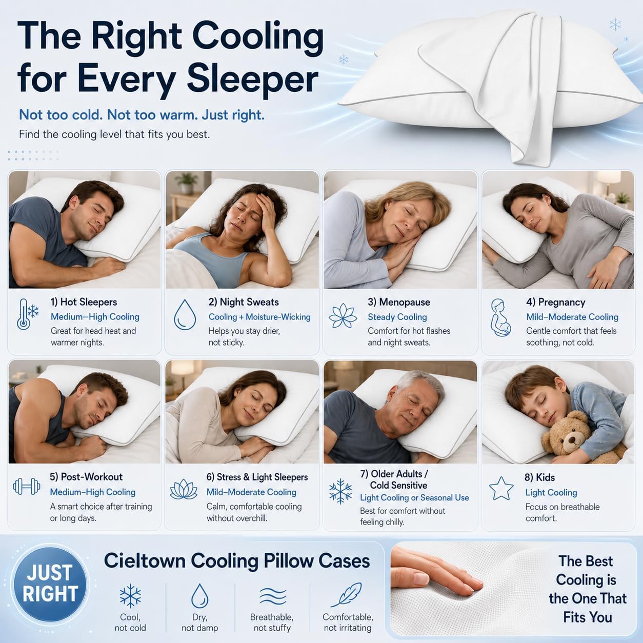 Cieltown Cooling Pillow Cases for Hot-Sleepers: Q-Max ≥0.4 Nylon Spandex Cool-to-Touch for Night Sweats - Waffle Weave for Dry & Com…