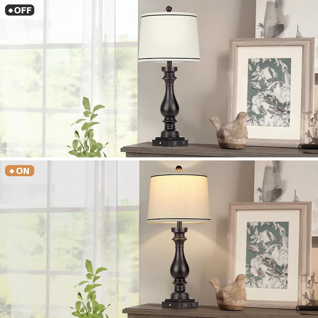 Cinkeda 29" Tall Table Lamp for Living Room Set of 2, Farmhouse Vintage Bedside Nightstand Lamps with USB C+A Ports & AC Outlet,3-Way…