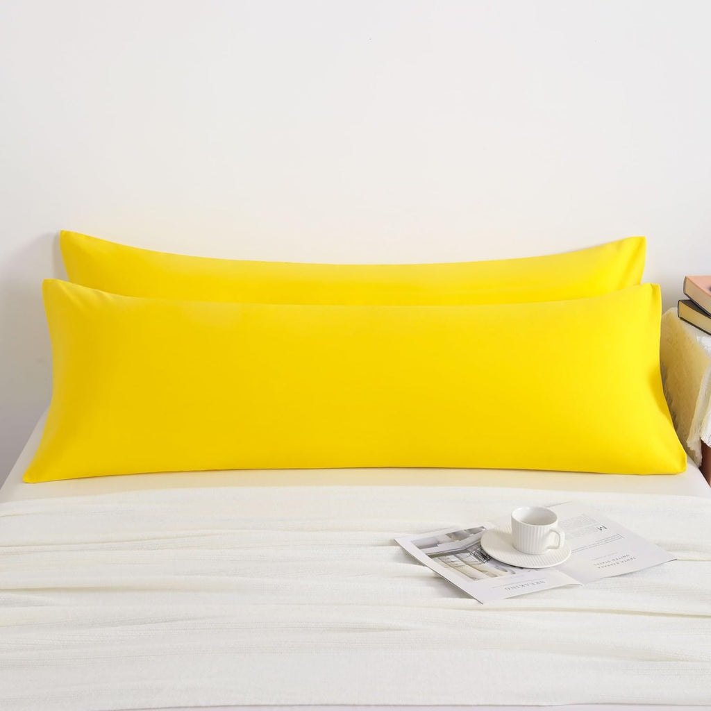 Ntbay Body Pillow Cases Set, 2 Pack Brushed Microfiber 20x54 Inches, Soft, Wrinkle, Fade, Stain Resistant Yellow Pillow Cases with Envelope…