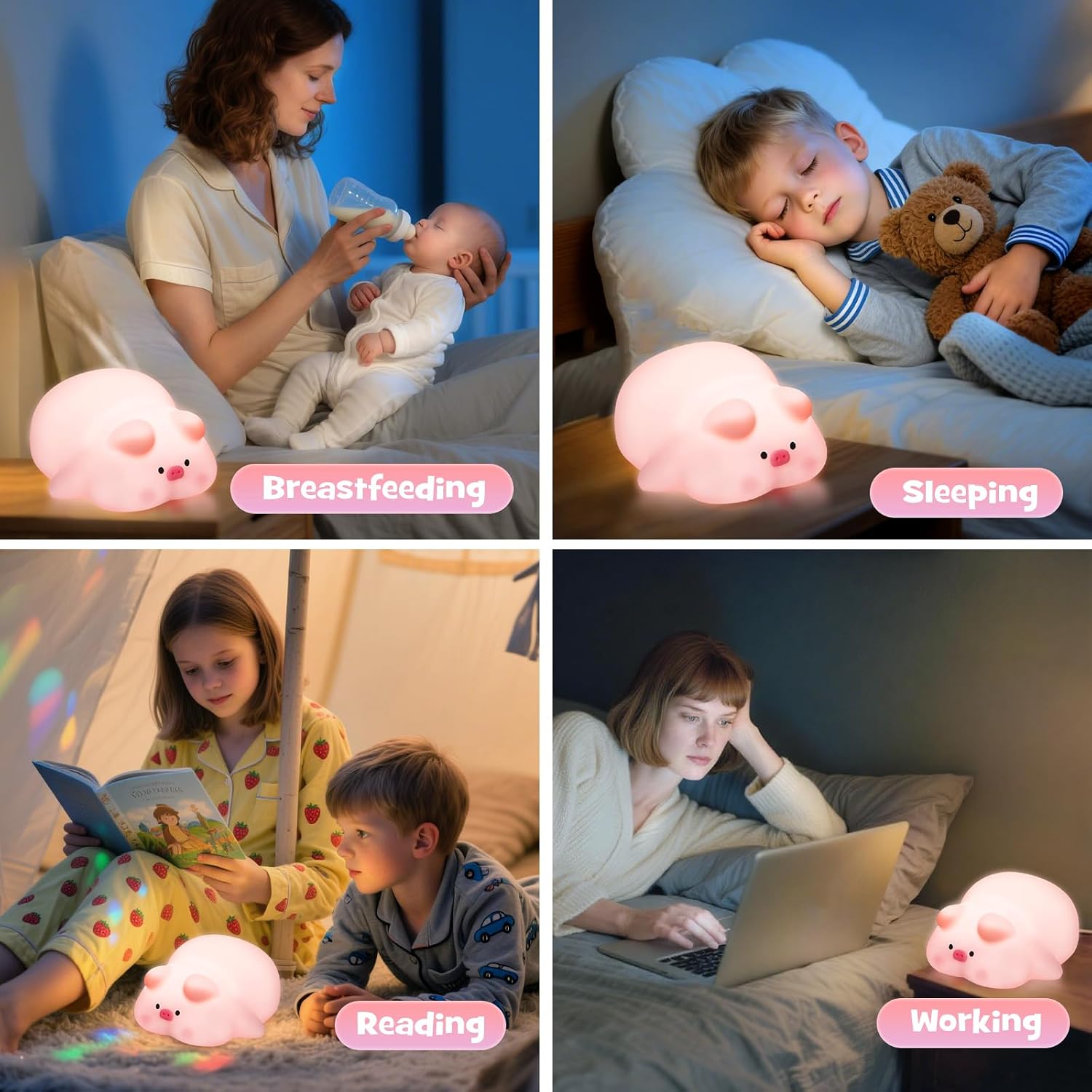 Squishy Pig Night Light 3 Brightness Adjustable Cute Lying Flat Piggy Light with Timer Nursery Breastfeeding Nightlight Rechargeable…