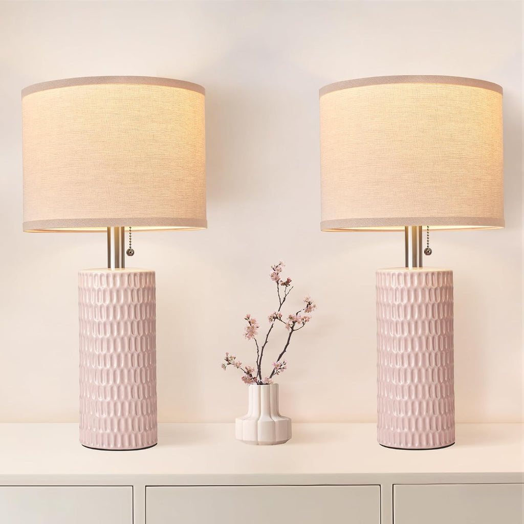 Reaketon 20.5" Modern Ceramic Table Lamps for Bedroom Set of 2, Bedside Lamps for Night Stands with Beige Lampshade, Farmhouse Table Lamp…