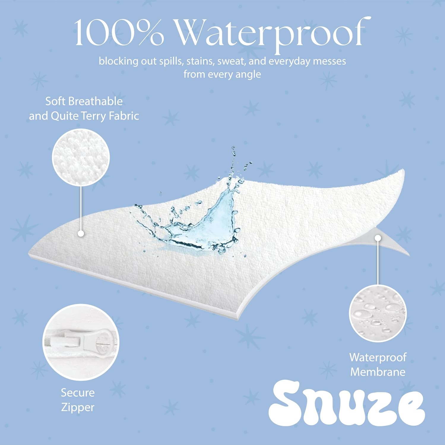 Snuze Snuze Terry Pillow Protector 2-Pack Standard/Queen Size (20” x 28”) Waterproof, Zippered, Machine Washable, Hypoallergenic Cov…