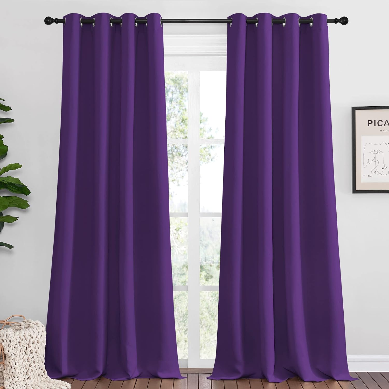 Nicetown Purple Blackout Curtains 90 inches Long, Niose Reducing and Thermal Insulated Room Darkening Curtains for Girls Bedroom Living Roo…