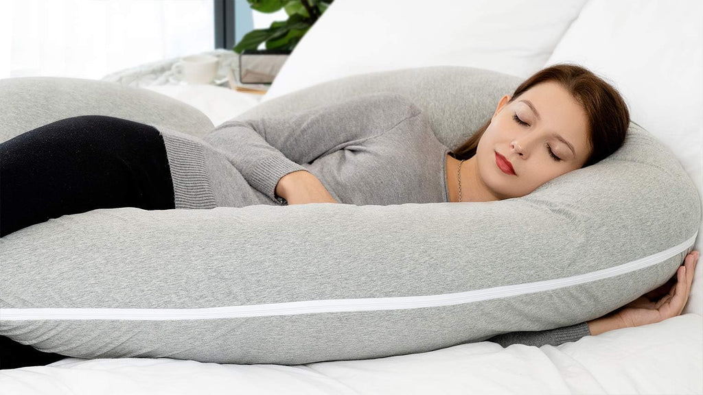 INSEN Pregnancy Pillow for Sleeping, Maternity Pillow with Jersey Cotton Cover, C Shaped Body Pillow for Pregnant (Natural Gray)