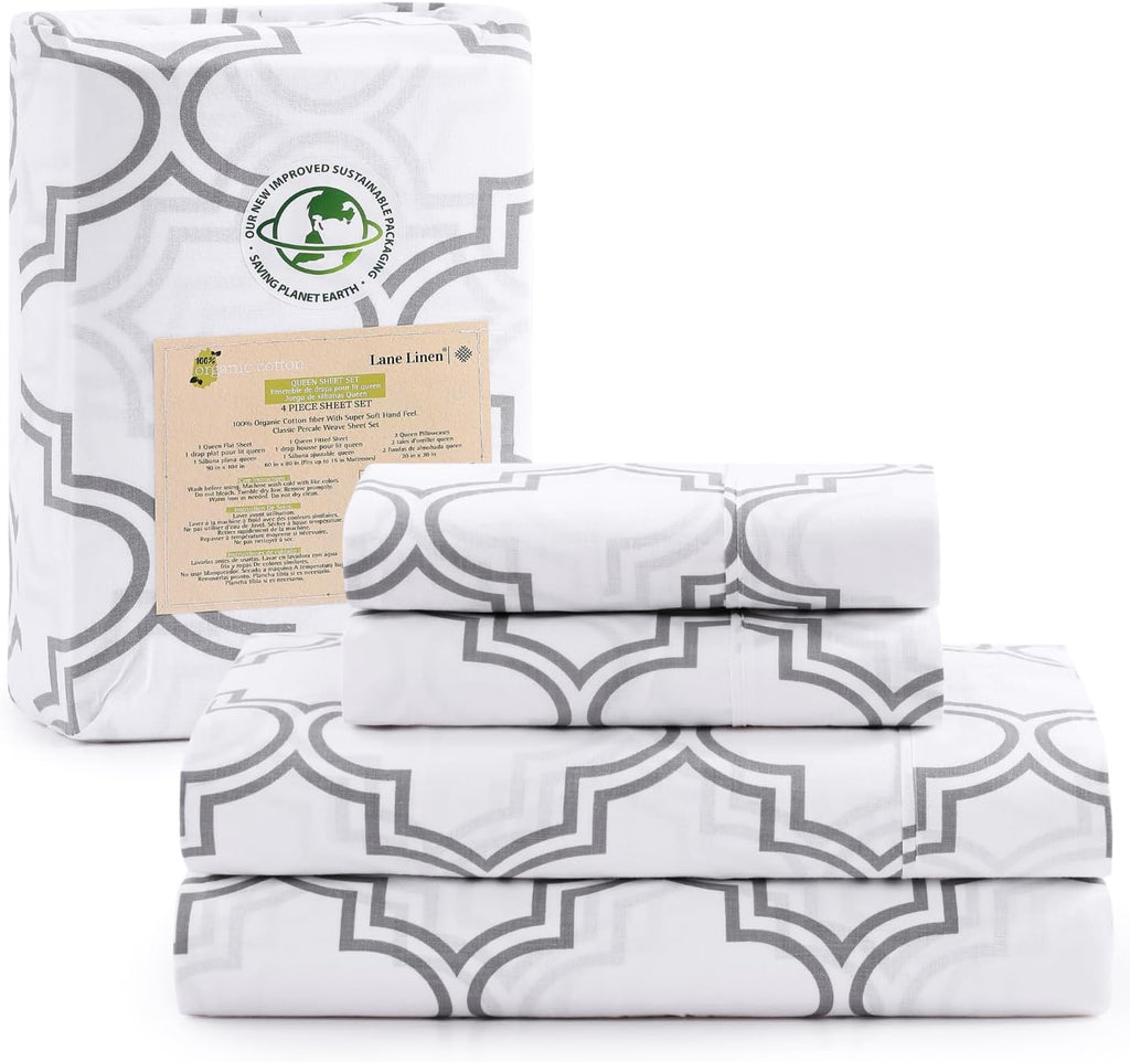 LaneLinen LANE LINEN 100% Organic Cotton Twin XL Sheet Set, Low Pilling Printed Fade Resistant Machine Washable Extra Long Twin Bedding Set…