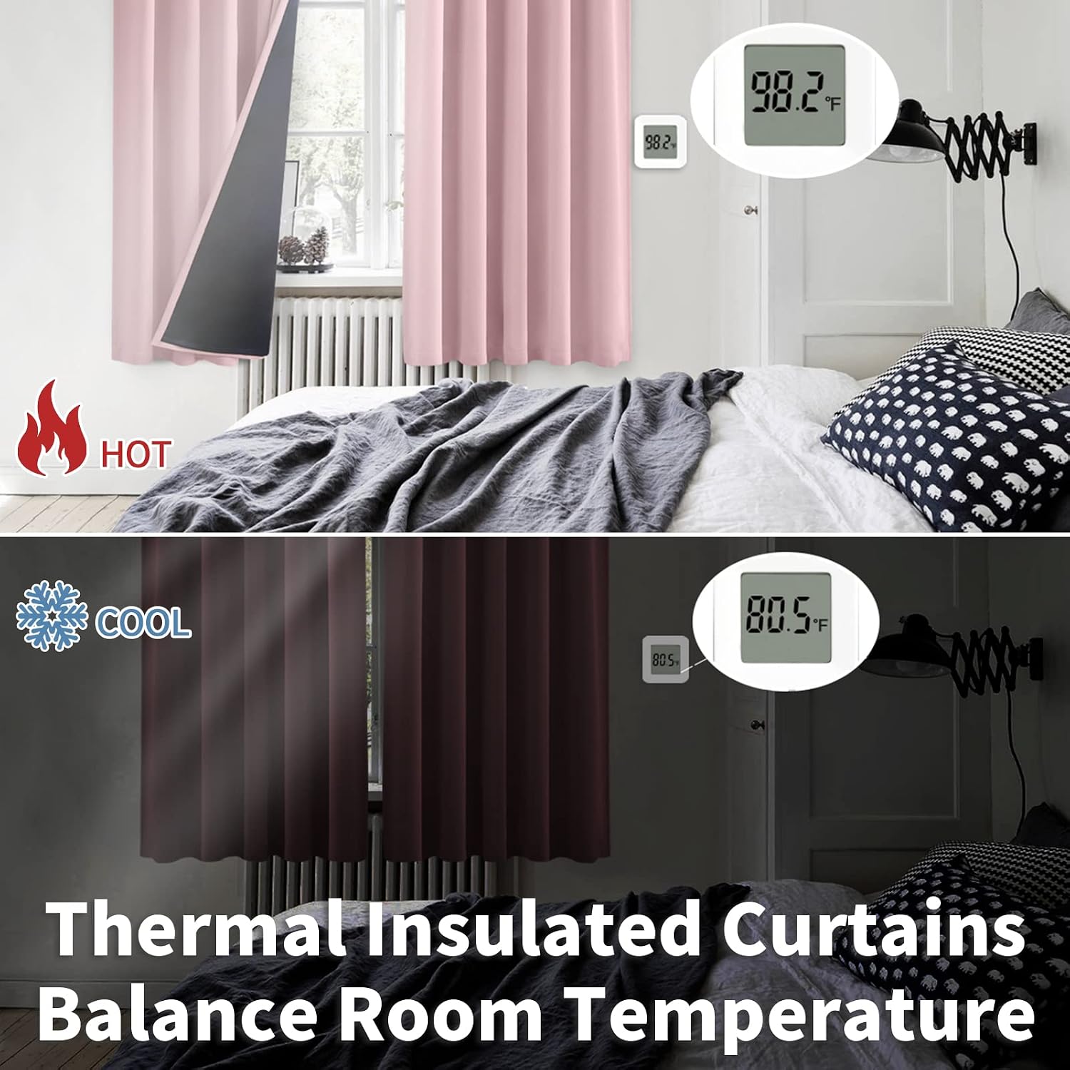 BGment Pink Full Blackout Curtains with Thermal Insulation Liner Curtains 108 Inches Long, Rod Pocket and Back Tab Double Layer Room…