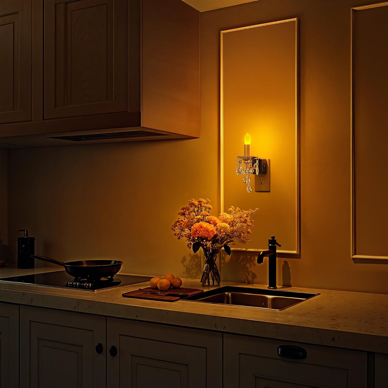 Briignite Candle Night Lights Plug into Wall, LED Amber Night Light with Dusk to Dawn Sensor, 0-100LM Dimmable, Decorative Gold…