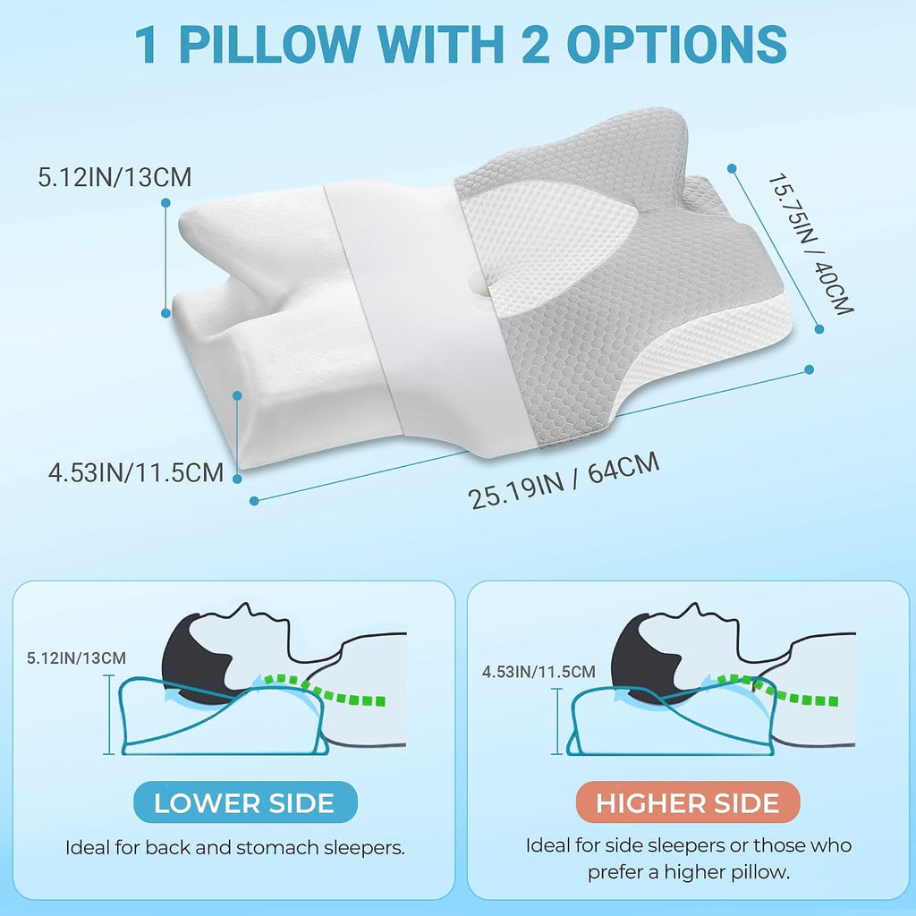 Elviros Cervical Memory Foam Pillow, 2 Pack Pillows for Neck and Shoulder Pain, Ergonomic Orthopedic Sleeping Neck Support Pillow for Side…