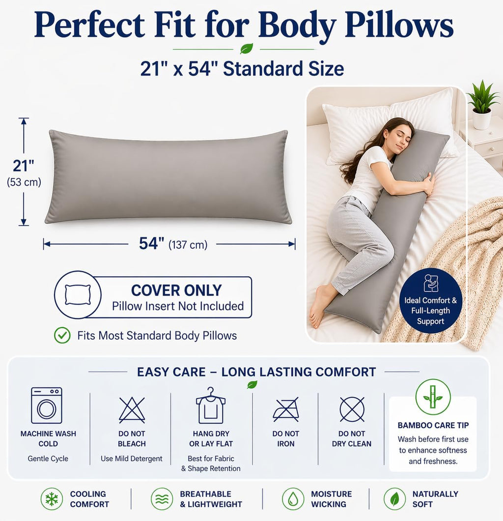 Evolive 100% Rayon Derived from Bamboo Cooling Breathable Body Pillow Cover/Pillowcases 21x54 inches with Hidden Zipper Closure (Grey, 21“X…