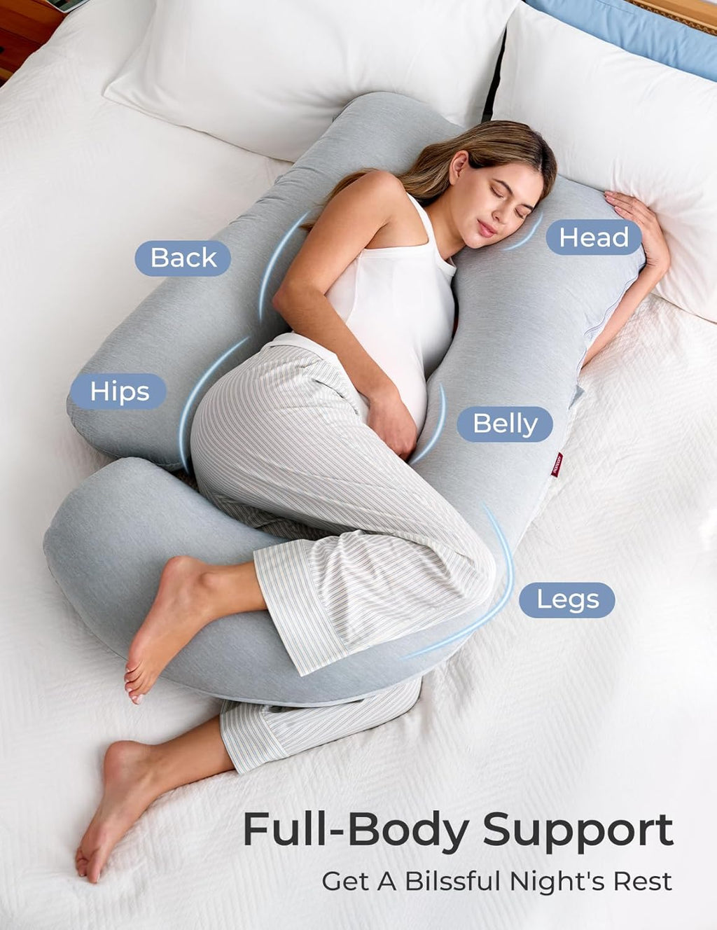 Momcozy Pregnancy Pillows with Cooling Cover, U-Shaped Full Body Maternity Pillow for Side Sleepers 57 Inch - Support for Back, Hip…