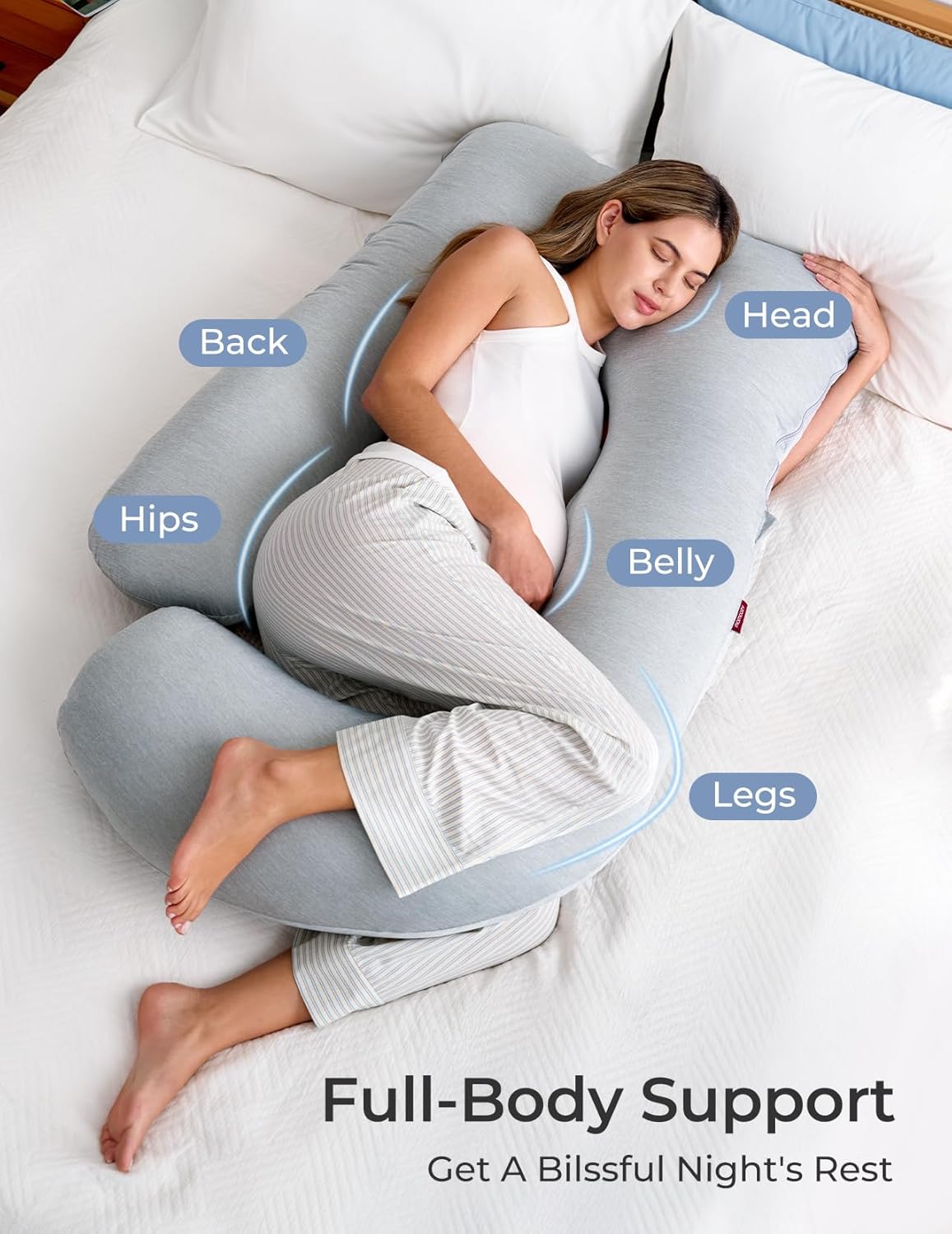 Momcozy Pregnancy Pillows with Cooling Cover, U-Shaped Full Body Maternity Pillow for Side Sleepers 57 Inch - Support for Back, Hip…