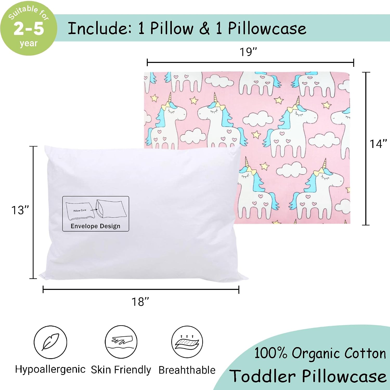 ZPECC-ABrandThatHasBeenFocusedOnBeddingFor20Years ZPECC Toddler Pillow with Pillowcase - 13x18 Organic Cotton Hypoallergenic Kids Pillow, B…