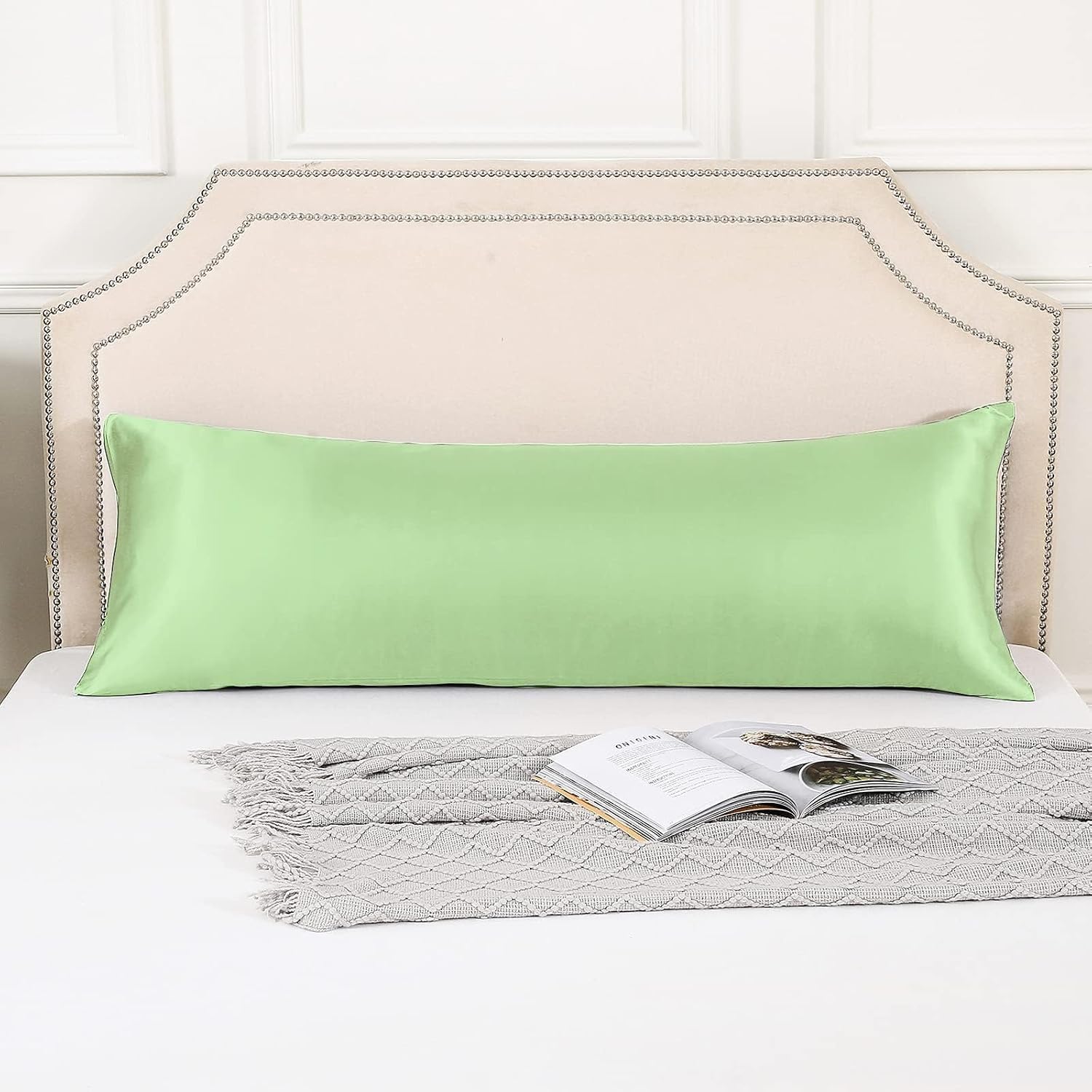 Huxmeyson Body Pillow with Satin Pillowcase, Body Pillow for Adults, Removable Cover, Green (20"x54") Green