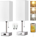 Dott Arts Touch Control Bedside Lamp, 3 Way Dimmable Nightstand Lamp with 2 USB Ports & AC Outlet, Modern Style, White Fabric Shade