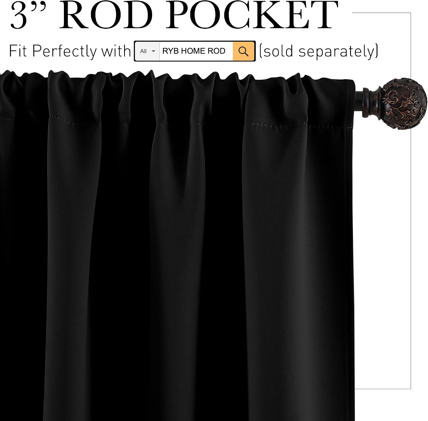 RYB HOME Bedroom Blackout Curtains - Black Curtains Solar Light Block Insulated Drapes Energy Saving for Bedroom Dining Living Room, 42 x…
