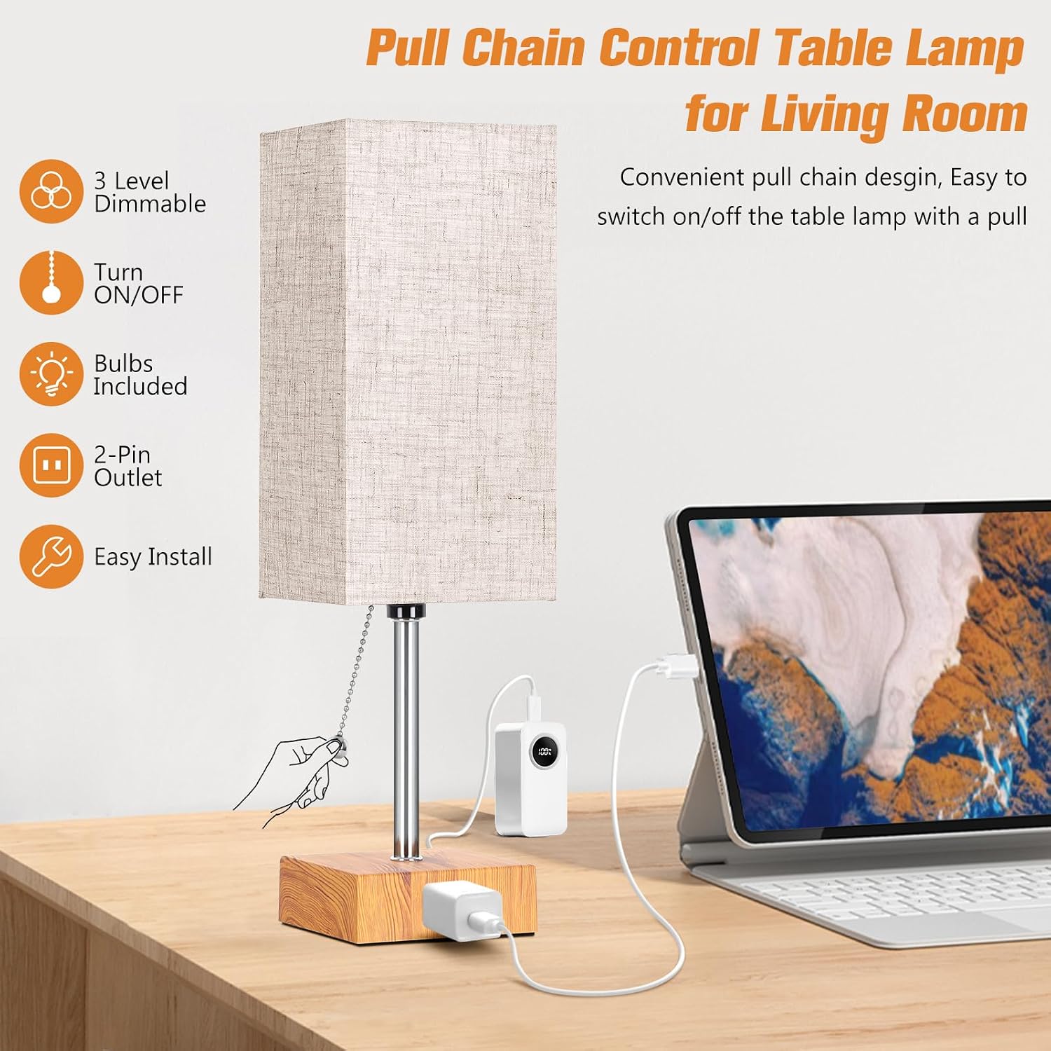 PLMMY Bedside Table Lamps for Bedroom Nightstand, Bedroom Lamp with 3 Color Temperatures Nightstand Lamps Set of 2 with AC Outlets…