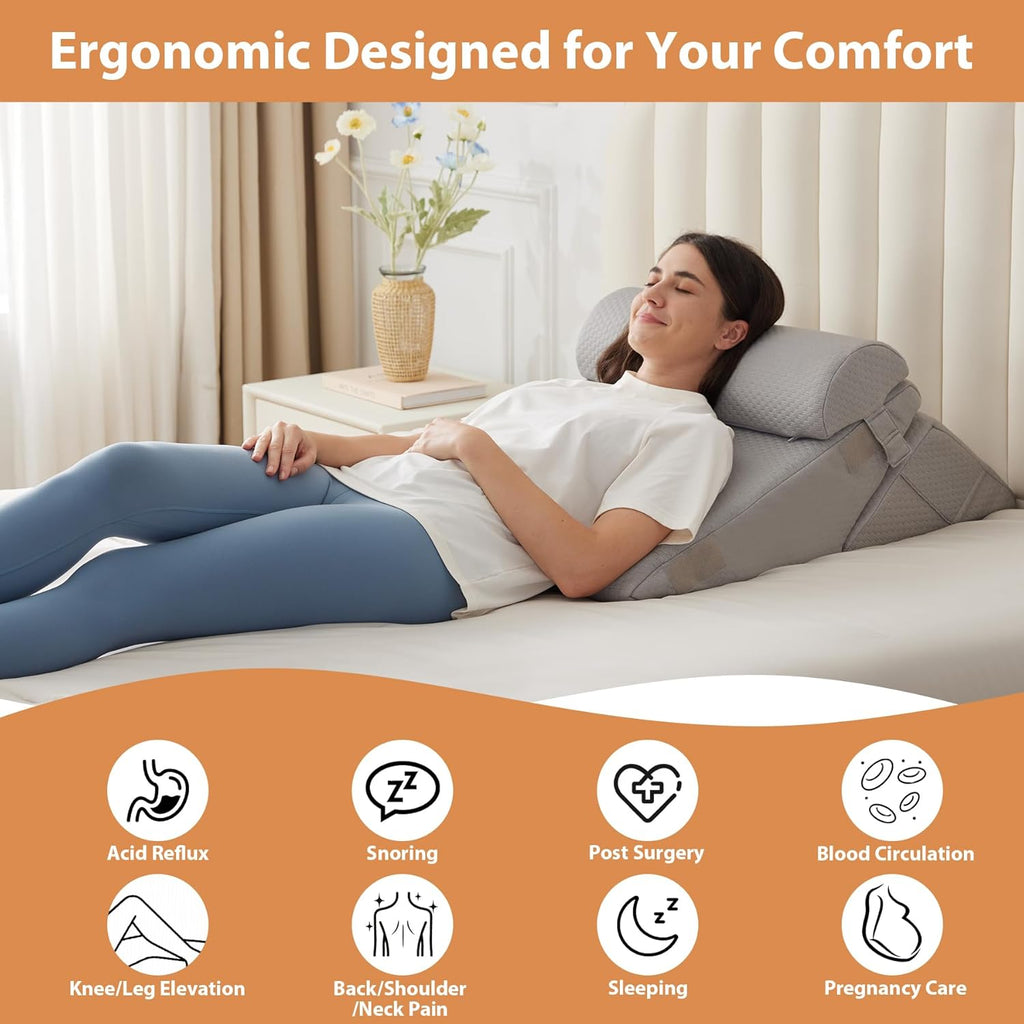 EnjoyaBetterLifeFromHere BIEEZZK 3PCS Wedge Pillow Set, Adjustable Wedge Pillow Headboard, Bed Wedge Pillows for Back, Sleeping, Post Surg…