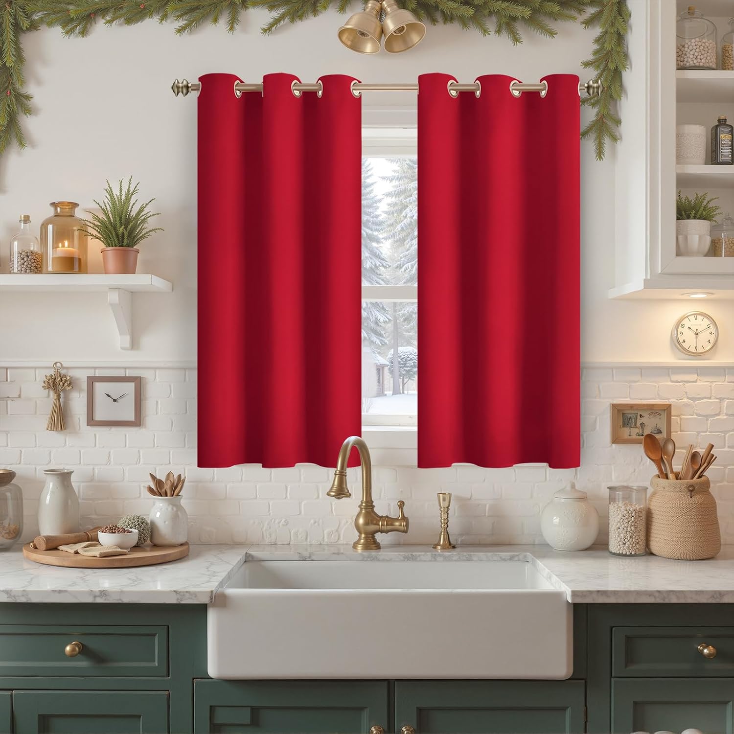 YoungsTex Red Blackout Curtains 40 Inches Length for Short Window - Thermal Insulated Drapes with Grommet Room Darkening for Kitchen Bedroo…