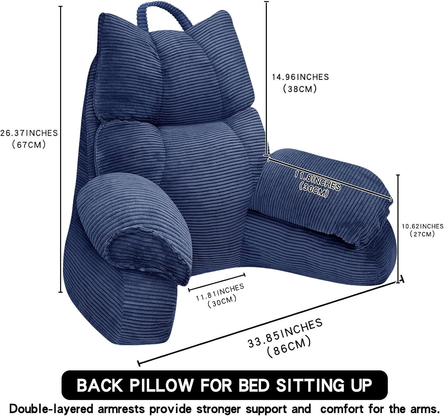 RRPAHWTV Reading Pillow for Bed with High Arm Rests, Back Support Pillow for Sitting Up in Bed with Shredded Memory Foam for Reading, TV…