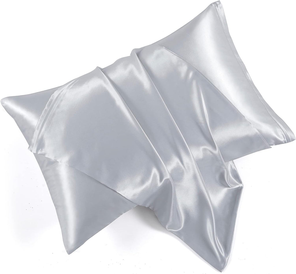 HommxJF Satin Pillowcases with Zipper (20x26), Standard Size Pillowcases Set of 2, Light Gray Silk Pillowcase for Hair and Skin Gray