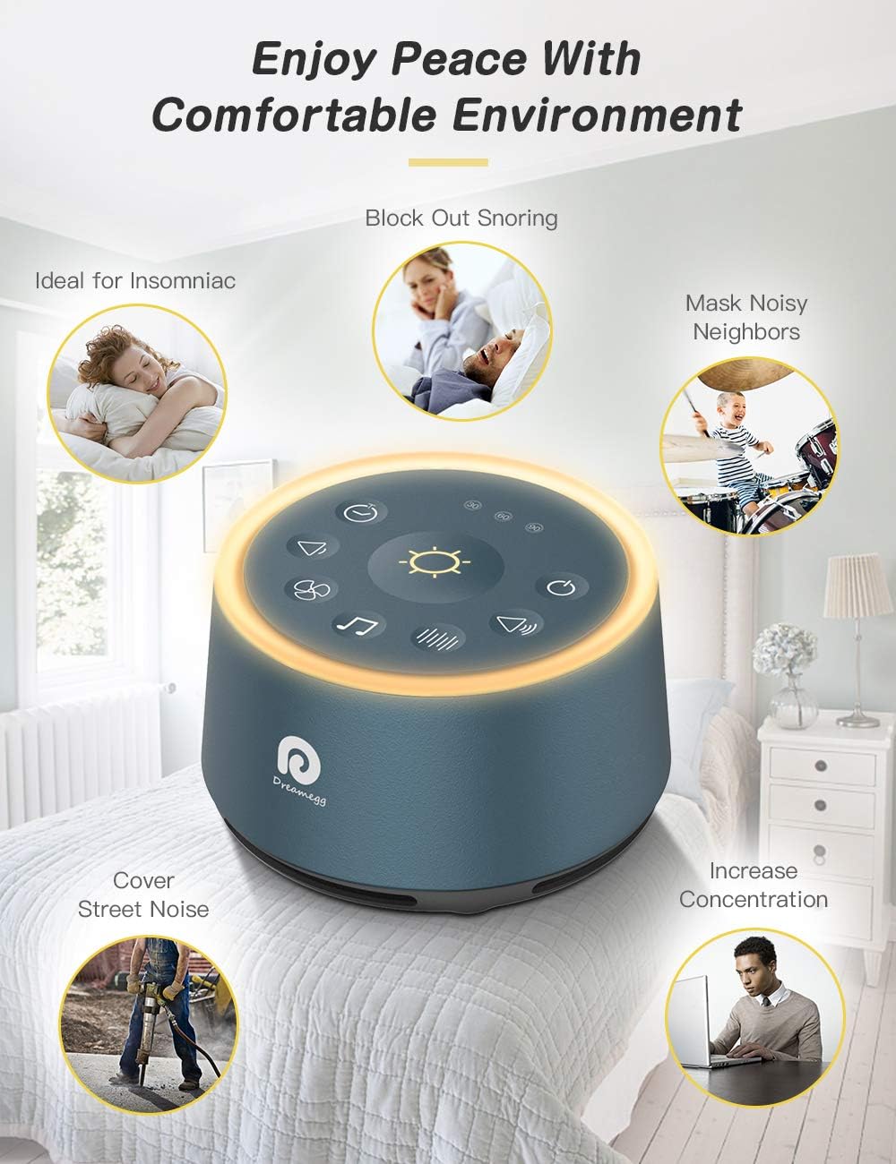 Dreamegg D1 Sound Machine - White Noise Machine with Baby Night Light for Sleeping, High Fidelity Sounds, Timer & Memory Feature, Sound…