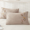 Moveover Taupe Pillowcases, Embroidery Flower Pillow Cases Set of 2, 100% Soft Washed Microfiber, Pink and Yellow Floral Pattern Country St…