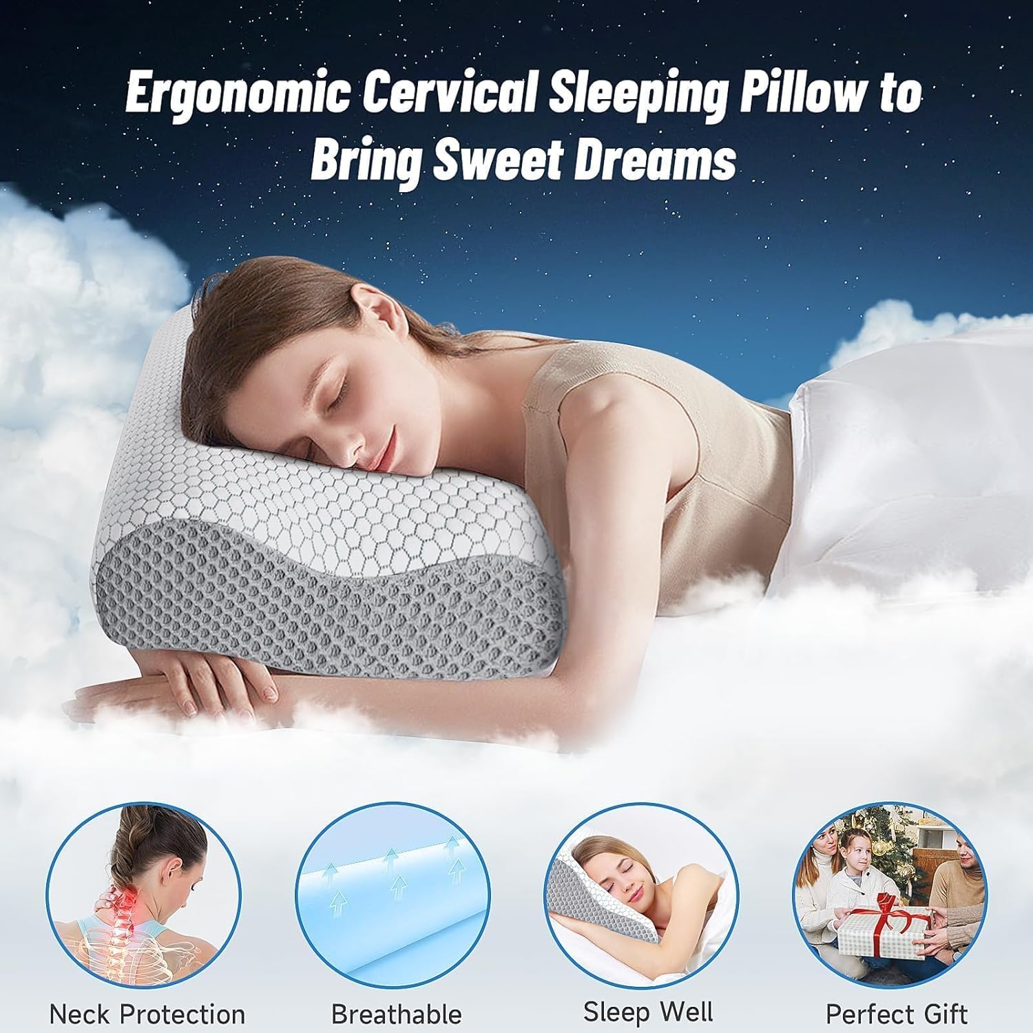 CloudBliss Memory Foam Pillow, Ergonomic Neck Contour Cervical Pillow for Back and Shoulder Pain, Orthopedic Pillow for Neck, for Sleeping…