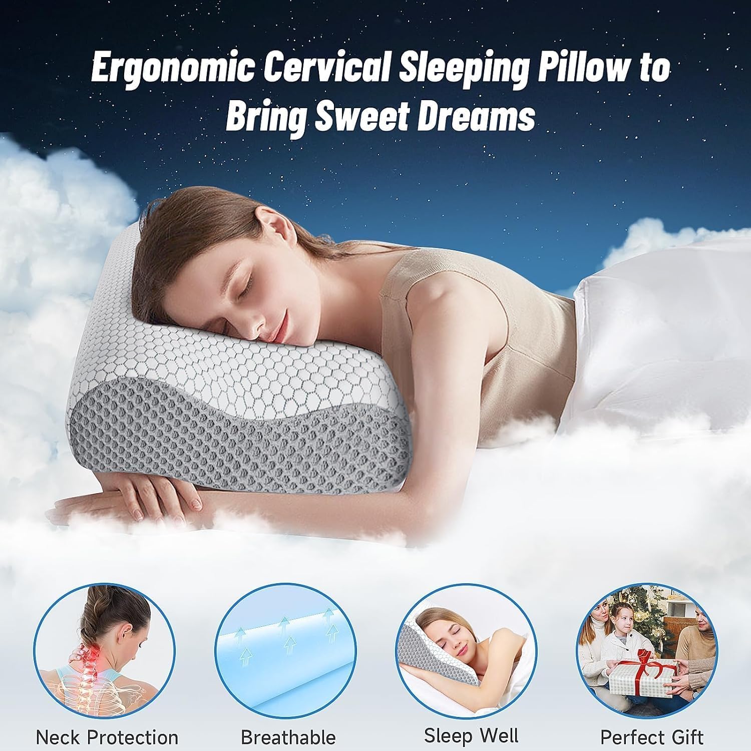 CloudBliss Memory Foam Pillow, Ergonomic Neck Contour Cervical Pillow for Back and Shoulder Pain, Orthopedic Pillow for Neck, for Sleeping…