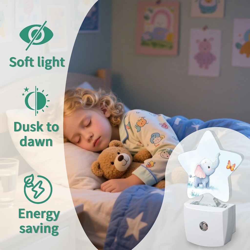 Star Night Light Plug in, Elephant Butterfly Dusk to Dawn Sensor Night Light, Soft Glow Lamp for Kids Bedroom Nursery Hallway Bathroom…
