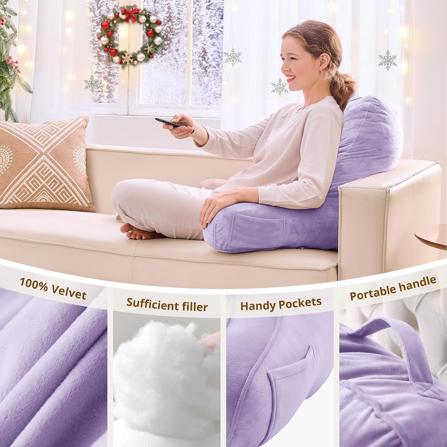 Sasttie Reading Pillow, Pillows for Reading or Relaxing – Ergonomic Support for Head, Neck, Back, and Lumbar, 21-Inch, Lavender
