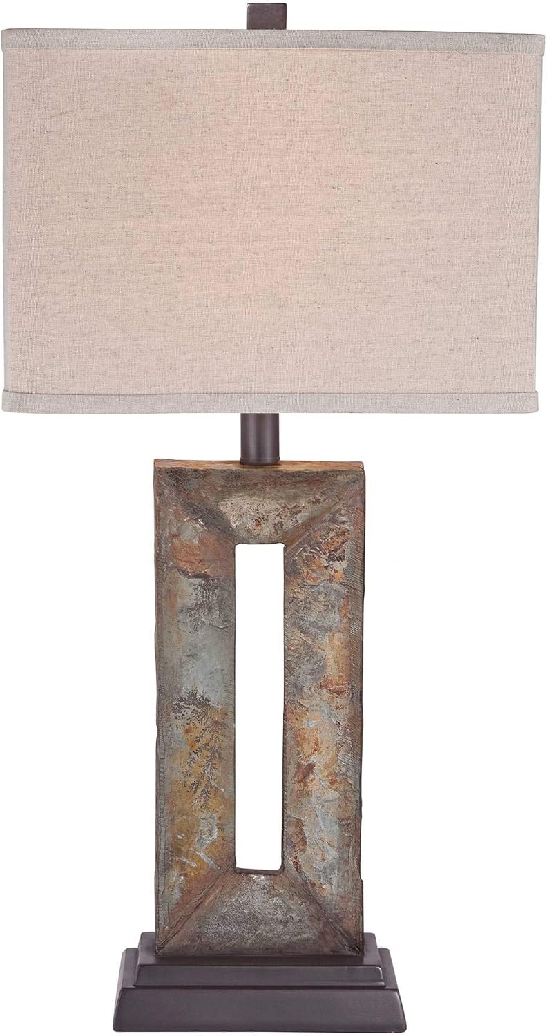 Franklin Iron Works Tahoe Small Rustic Traditional Style Table Lamp 26" High Natural Stale Rectangular Box Shade for Living Room Bedroom…