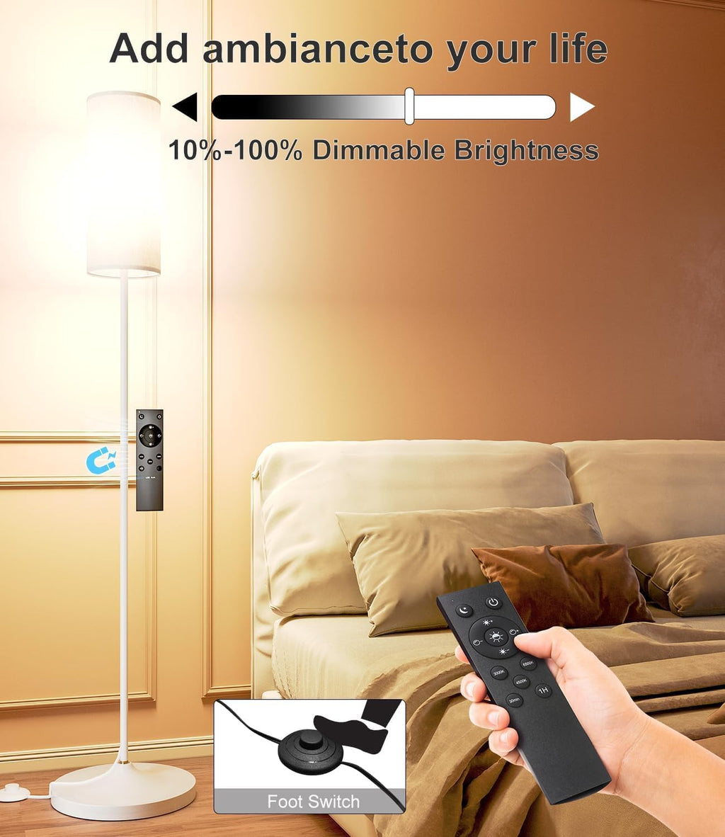 luckystyle LED Floor Lamp for Living Room, Dimmable Standing Lamps with Foot Switch, Remote Custom Color Temperature White Pole Lamp with…