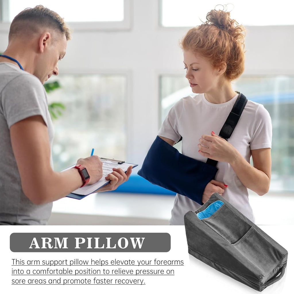 Buryeah Dark Gray Arm Elevation Pillow with 2 Pockets, Soft Ergonomic Support Pillow for Elbow Rest Wedge Broken Arm Elbow Gifts with High…