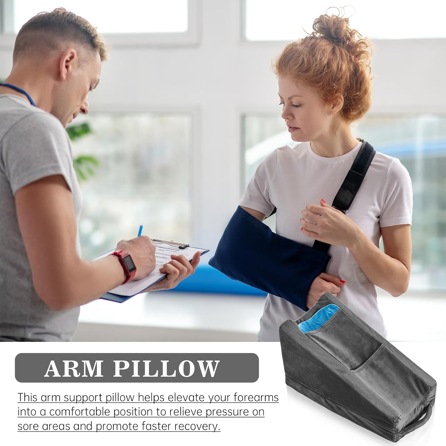 Buryeah Dark Gray Arm Elevation Pillow with 2 Pockets, Soft Ergonomic Support Pillow for Elbow Rest Wedge Broken Arm Elbow Gifts with High…