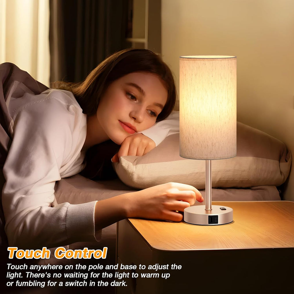 Dicoool Touch Bedside Table Lamp with USB - 3 Way Dimmable Lamp for Bedroom Nightstand, Desk Lamp with Charging Station for Dorm, Office…