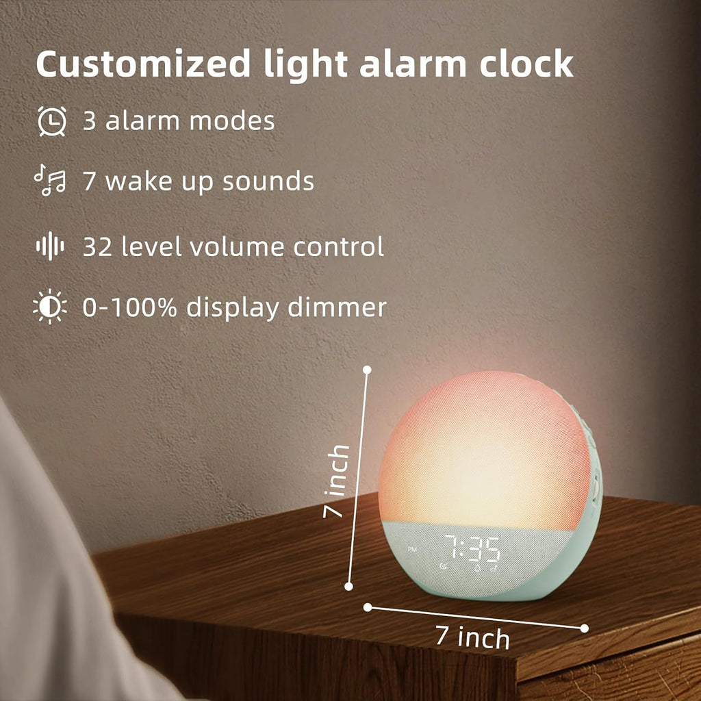 Odokee Sunrise Alarm Clock White Noise Machine: Natural Wake Up Light - Dimmable Clock with Bluetooth Speaker for Bedroom - 25 Sleep…
