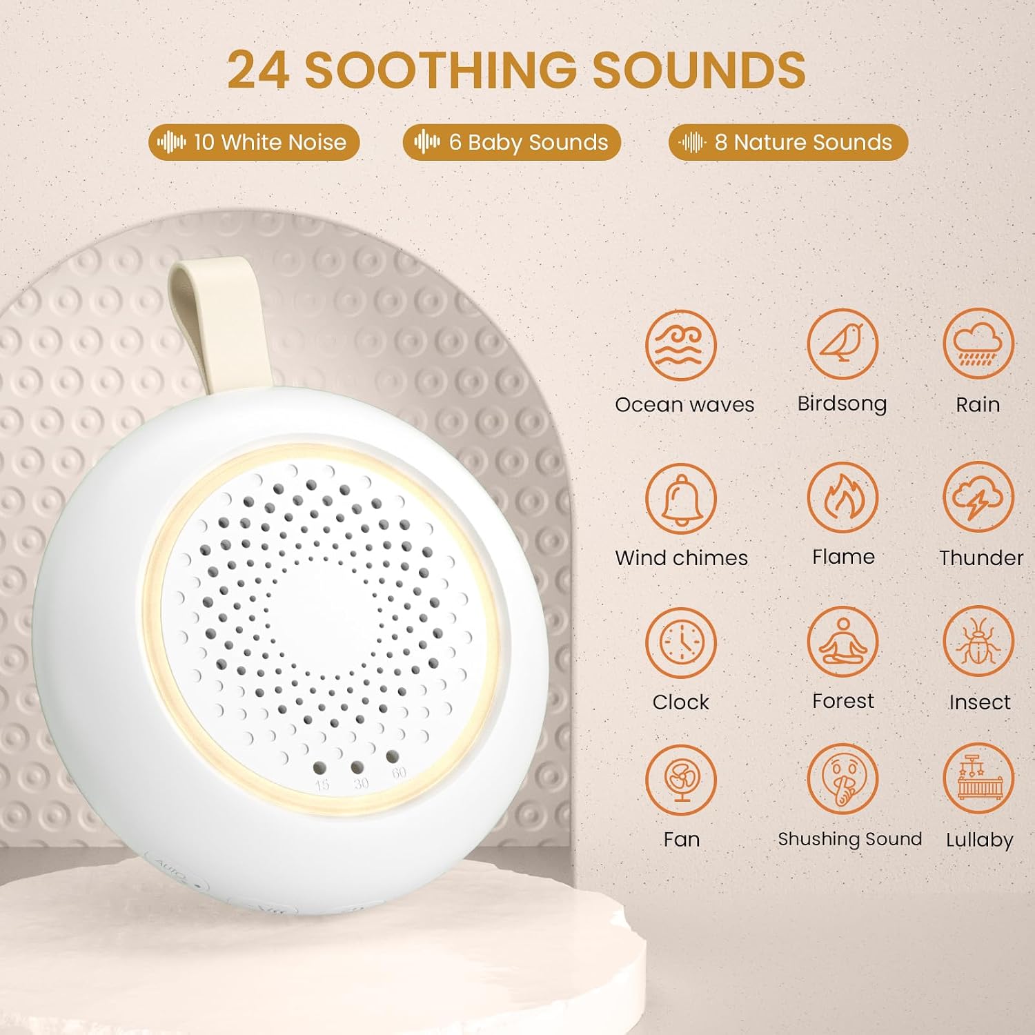 Eivitrevy Portable White Noise Sounds Machine with Nightstand Mode, 24 Soothing Sounds, Support Crying Sounds Detection and Timer, R…